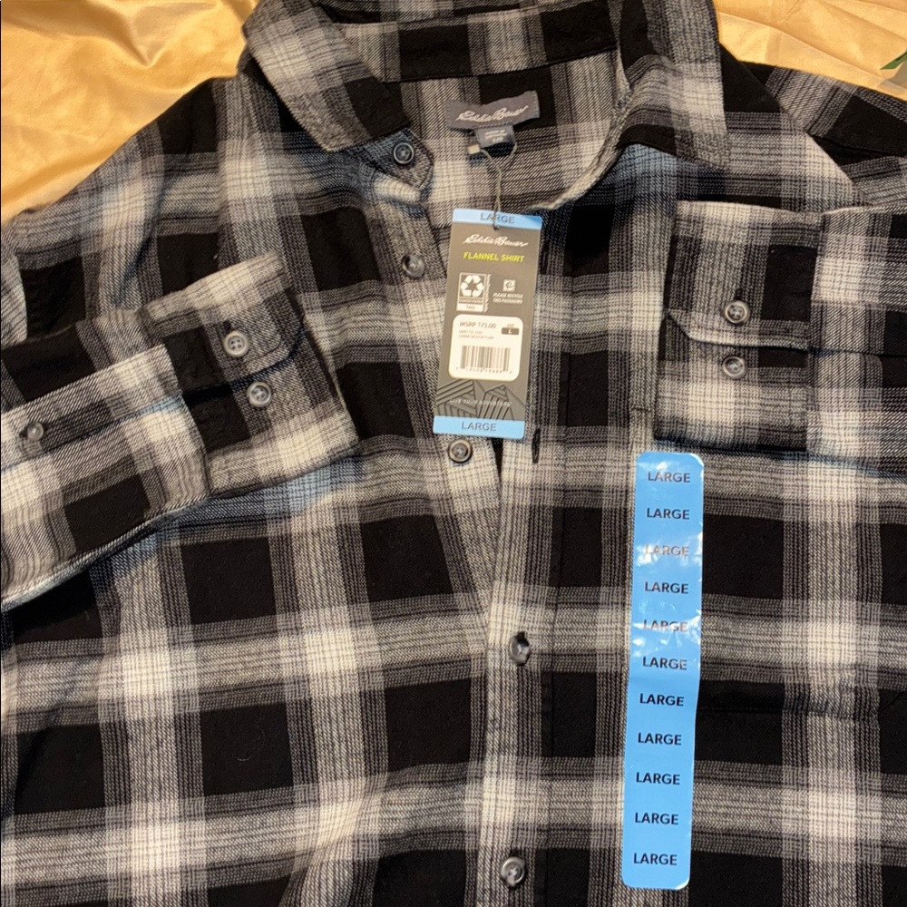 Eddie Bauer Charcoal and Black Checkered Flannel Shirt